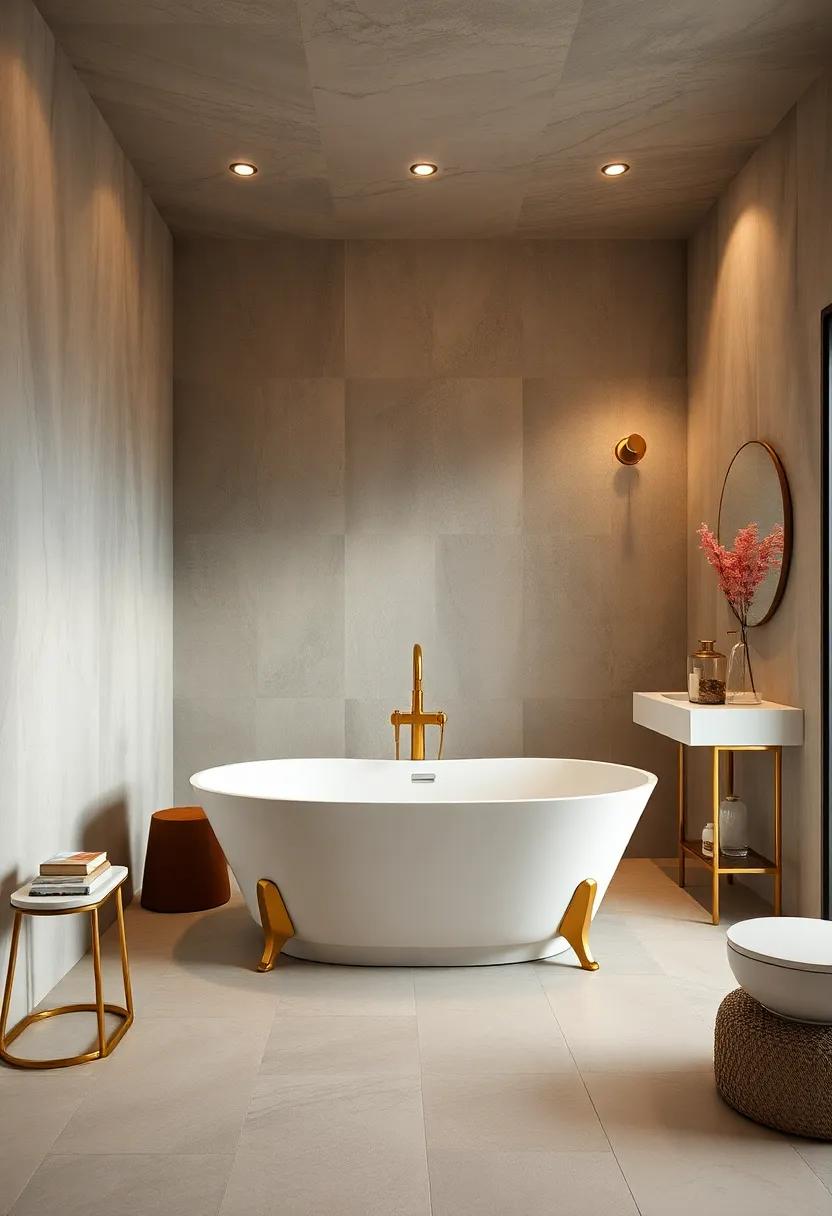 Statement Bathtub: A freestanding tub with ⁤gold legs or accents becomes a stunning centerpiece in a ⁢modern bathroom