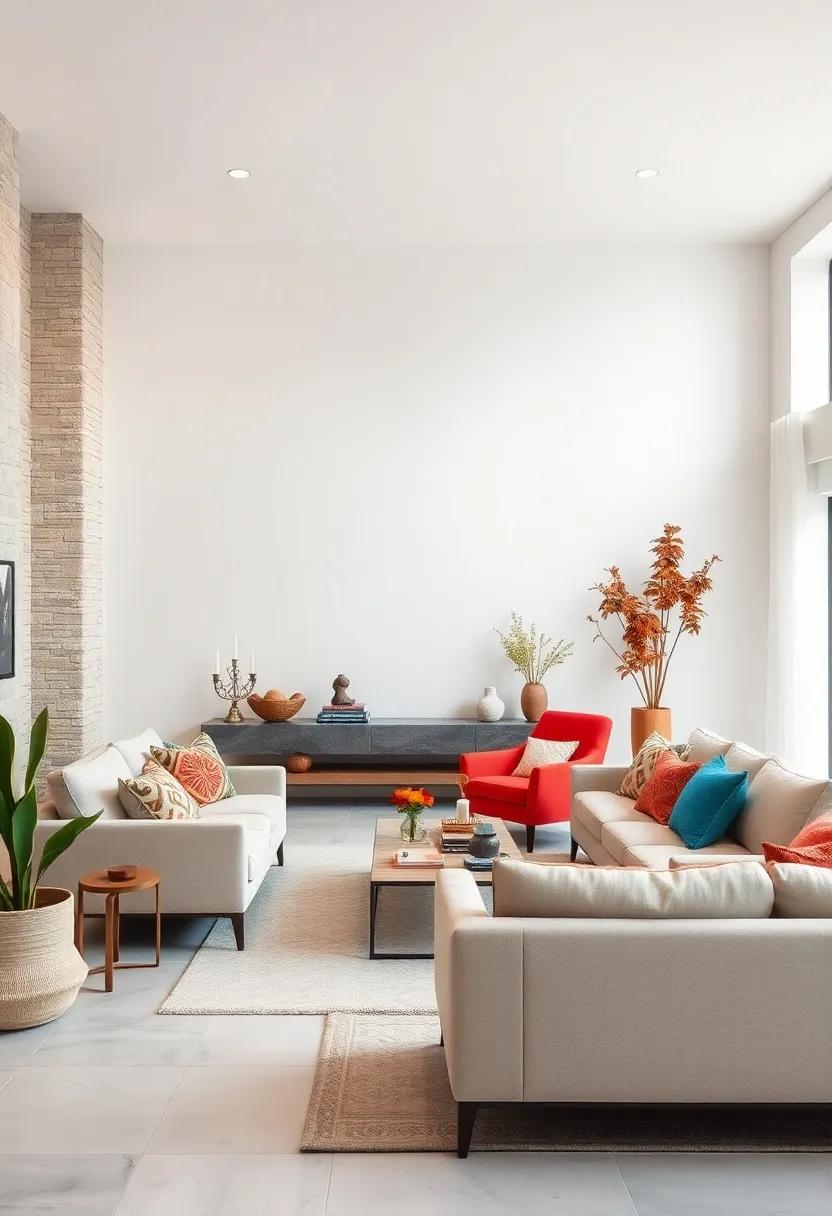 Feature an Accent Chair: Introduce a brightly colored accent chair to provide a pop of color while adding additional seating for guests