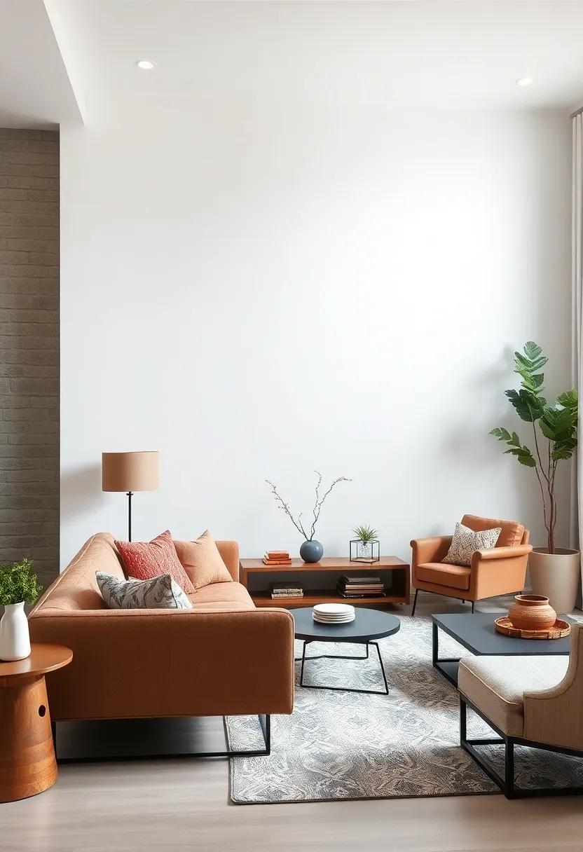 Mix Textures: Integrate different materials such as leather,wood,and fabric furniture that contrast beautifully with the clean surface of a white wall