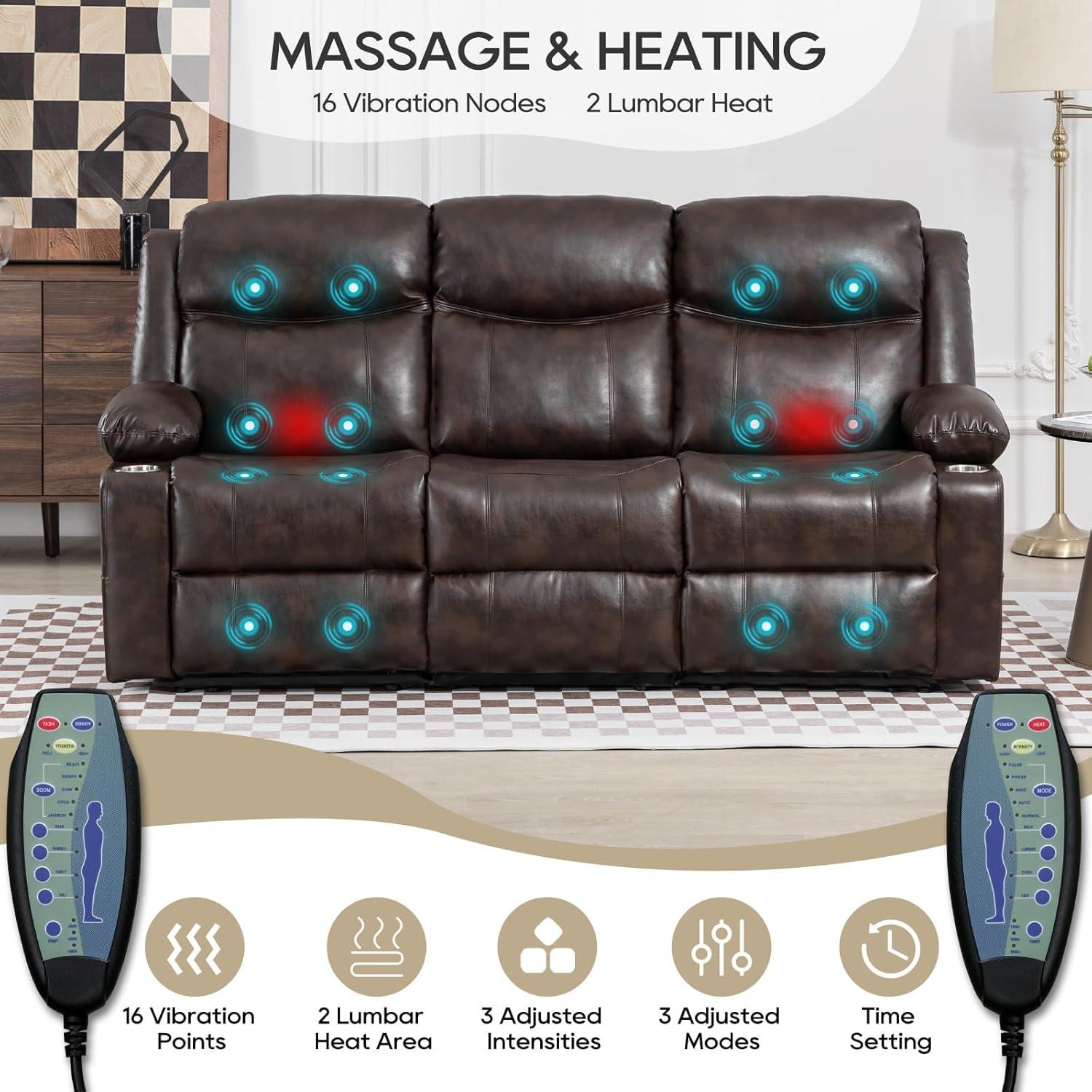 Manual Reclining Sofa with Heat & Massage: Our Comfort Take