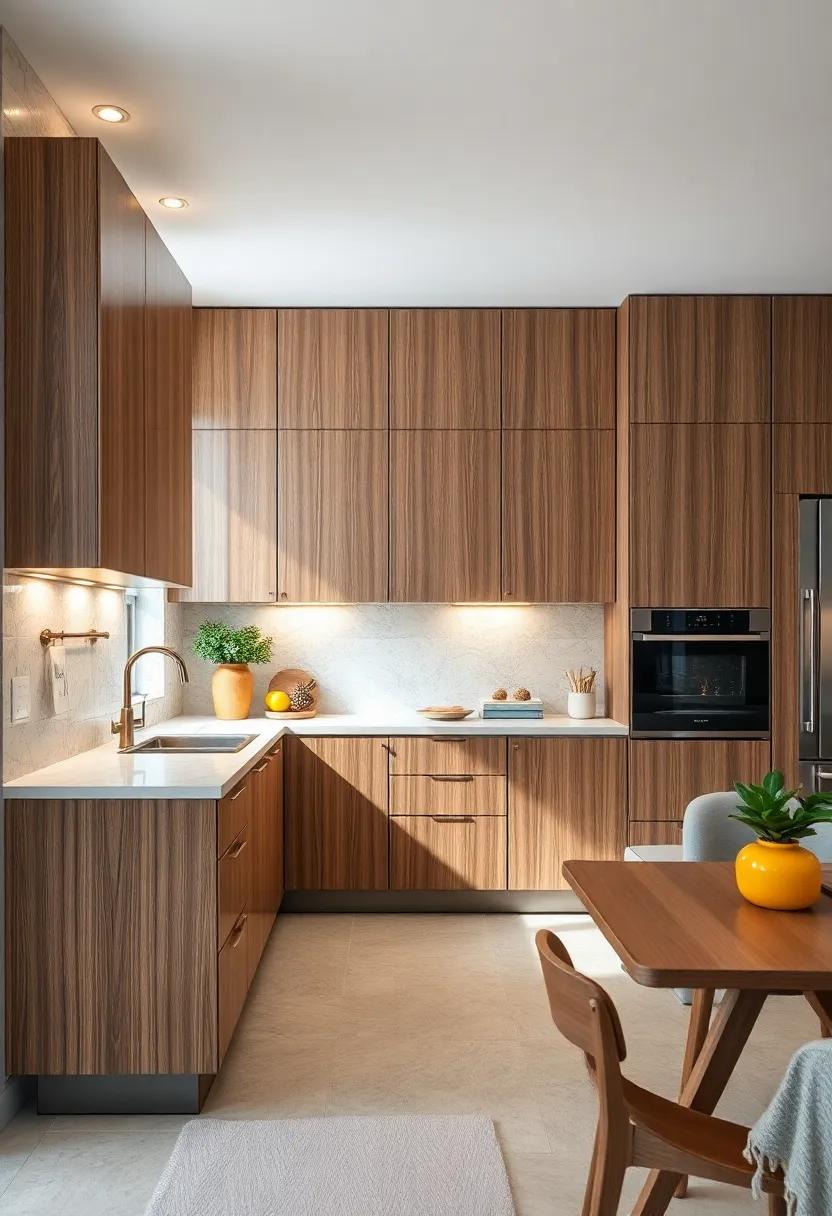 glossy Finish: High-gloss lacquered wood doors that reflect light, adding depth and‌ drama to your kitchen environment