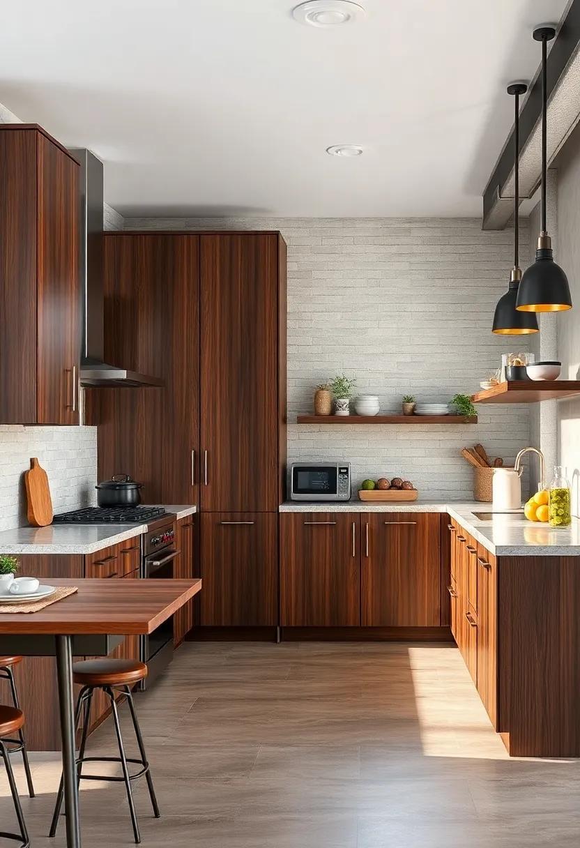 Industrial Touch: dark-stained wood combined with metal accents, giving‌ your kitchen⁢ an upscale, industrial loft-like appeal