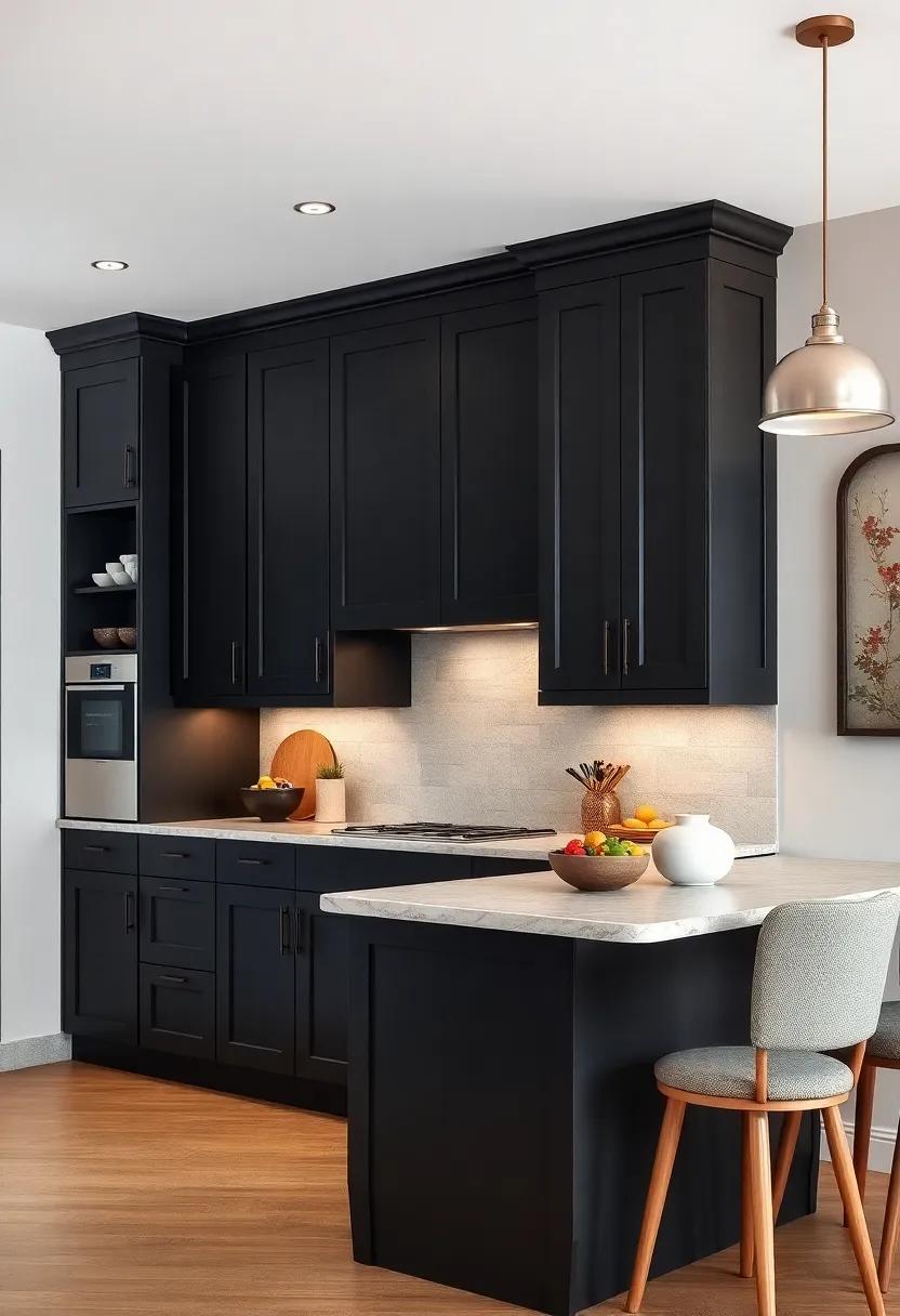 matte Black Elegance: Wood⁣ cabinets finished in a ⁢matte black paint that adds⁤ sophistication and⁢ an edgy twist ‌to your kitchen