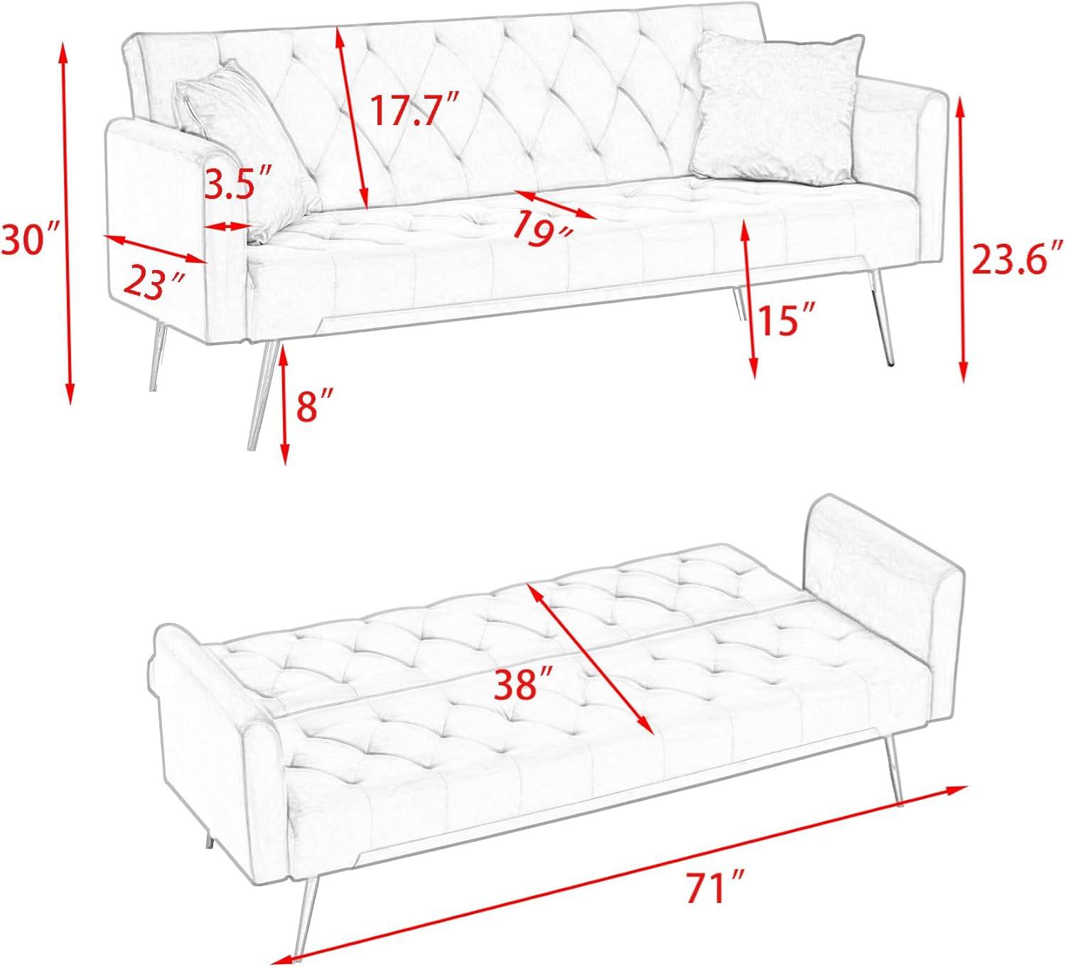 71'' Modern Velvet Futon Sofa Bed fits your space