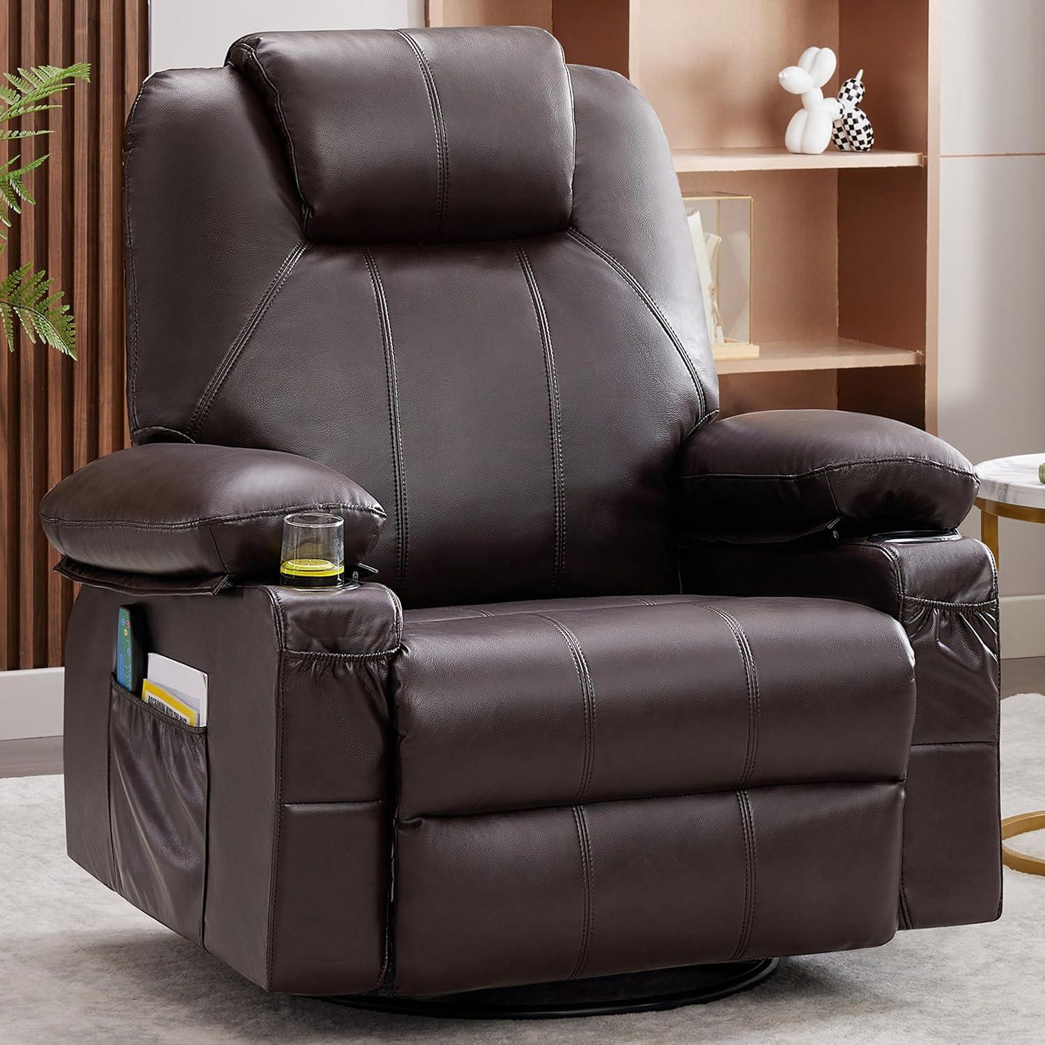 Discover Comfort: Oversized Swivel Recliner with Heat & Massage