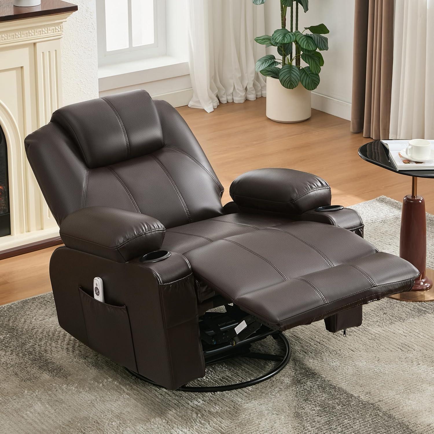 Discover Comfort: Oversized Swivel Recliner with Heat & Massage