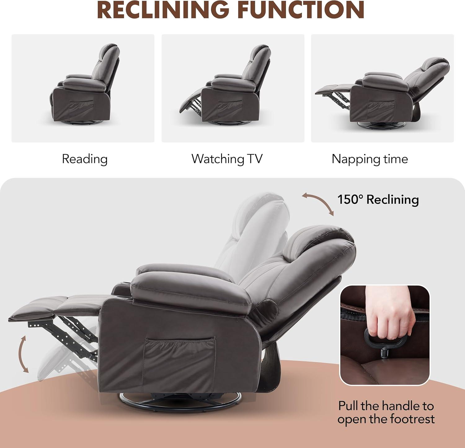 Discover Comfort: Oversized Swivel Recliner with Heat & Massage