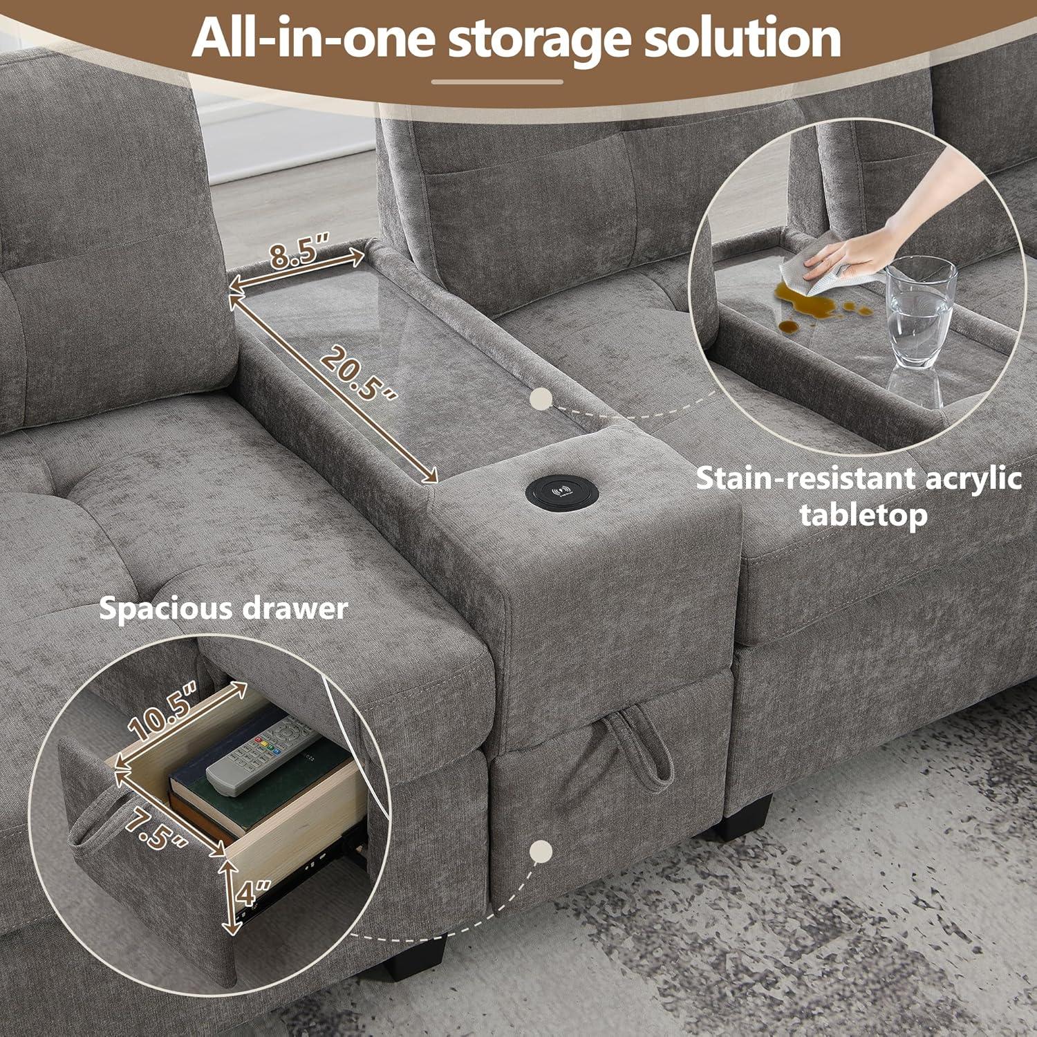 Living Room Upgrade: Sectional Sofa with Storage & charging