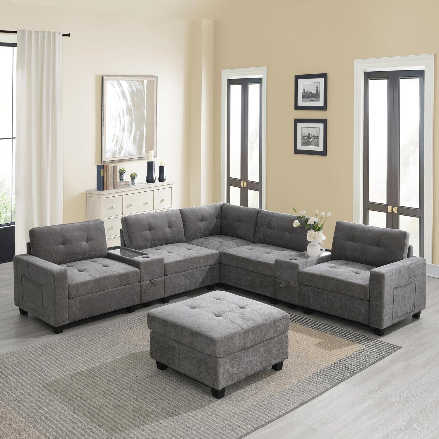 living Room Upgrade: Sectional Sofa with Storage & Charging