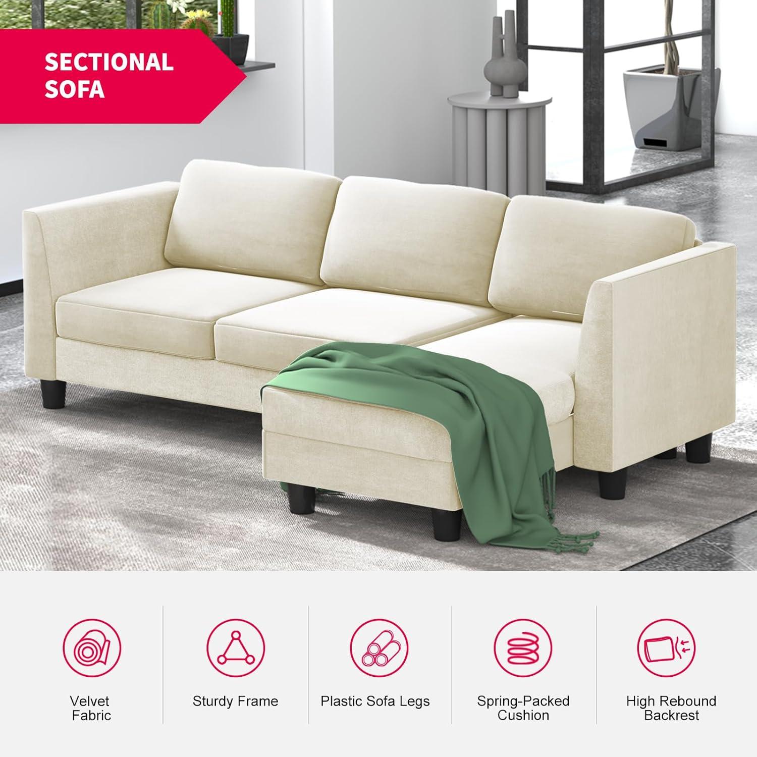 MUZZ 87'' velvet L-Shaped Sofa: Style Meets Lasting Comfort